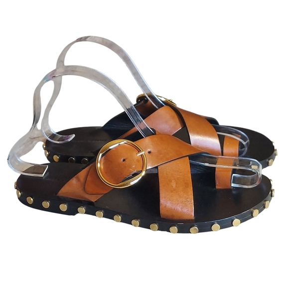 Isabel Marant Jolda Brown leather crossover straps with Gold Buckle Studded - Picture 4 of 16